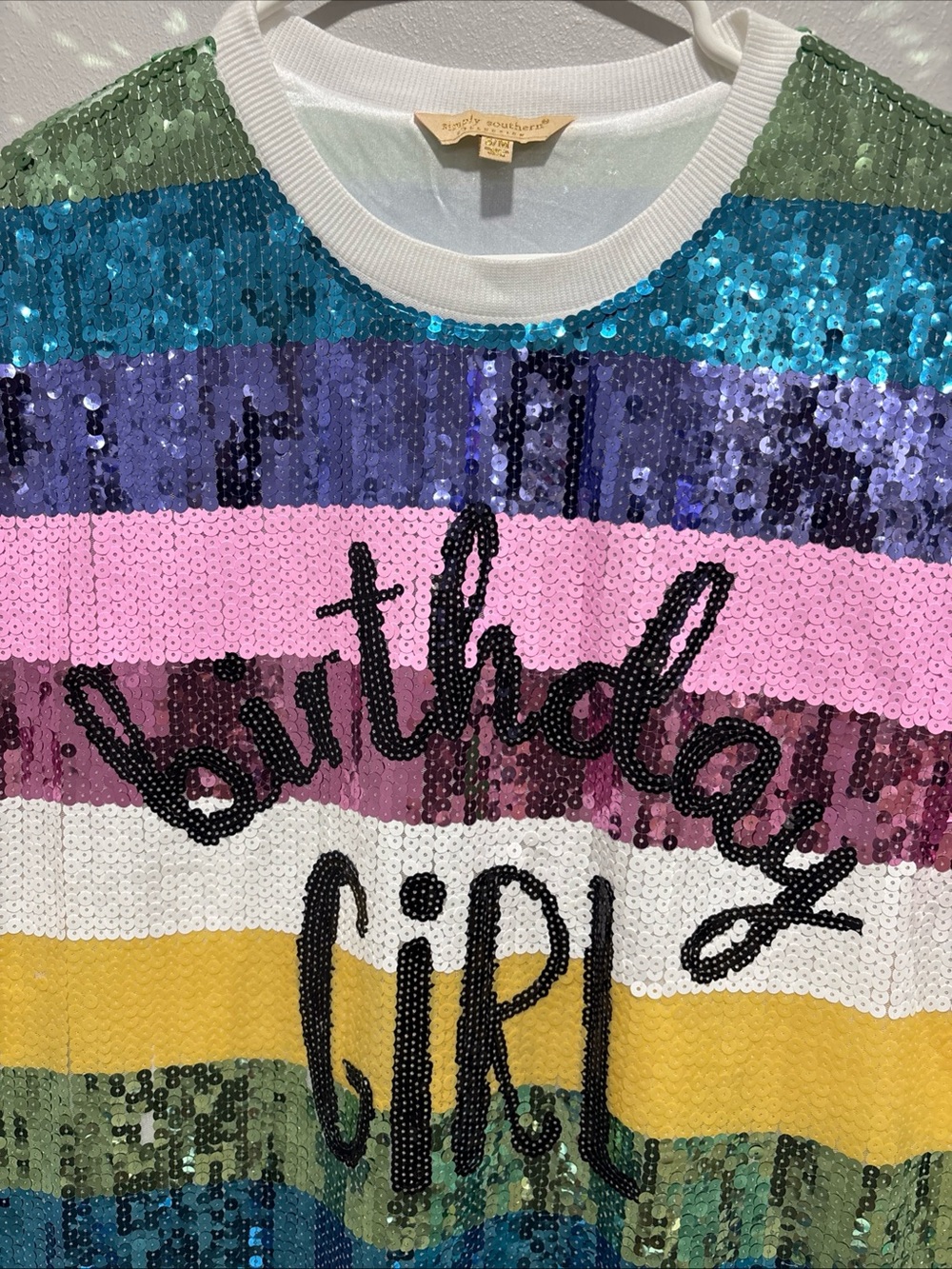 Simply Southern Birthday Girl Sequin Dress Women’s Size S/M Multi Color Striped - Picture 4 of 16